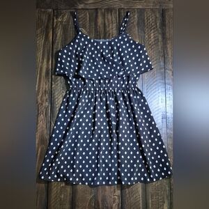 Elle Women's Size Small Black and White Polka Dot Spaghetti Strap Ruffle Dress